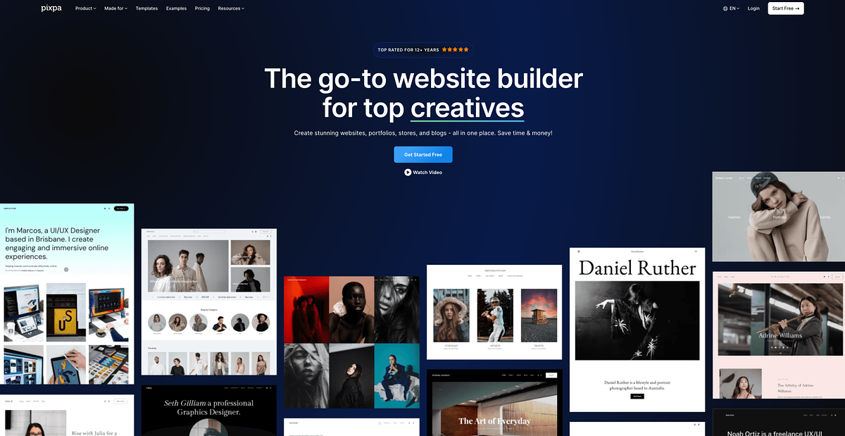 Pixpa all-in-one website builder with portfolio, online store, and client galleries on one platform