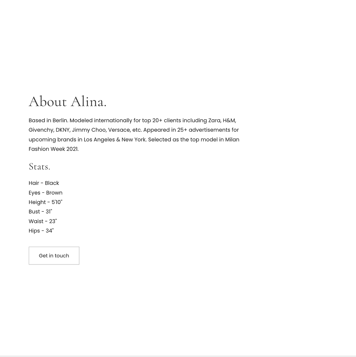 Exemple de statistiques physiques dans un CV d'acteur en ligne