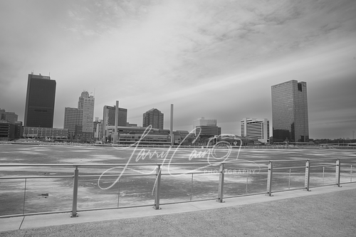 Toledo skyline over frozen Maumee River