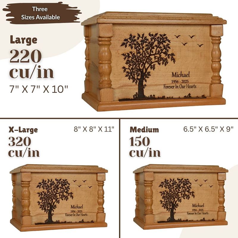 Tree of Life Engraved Wooden Urn | Beech Wood