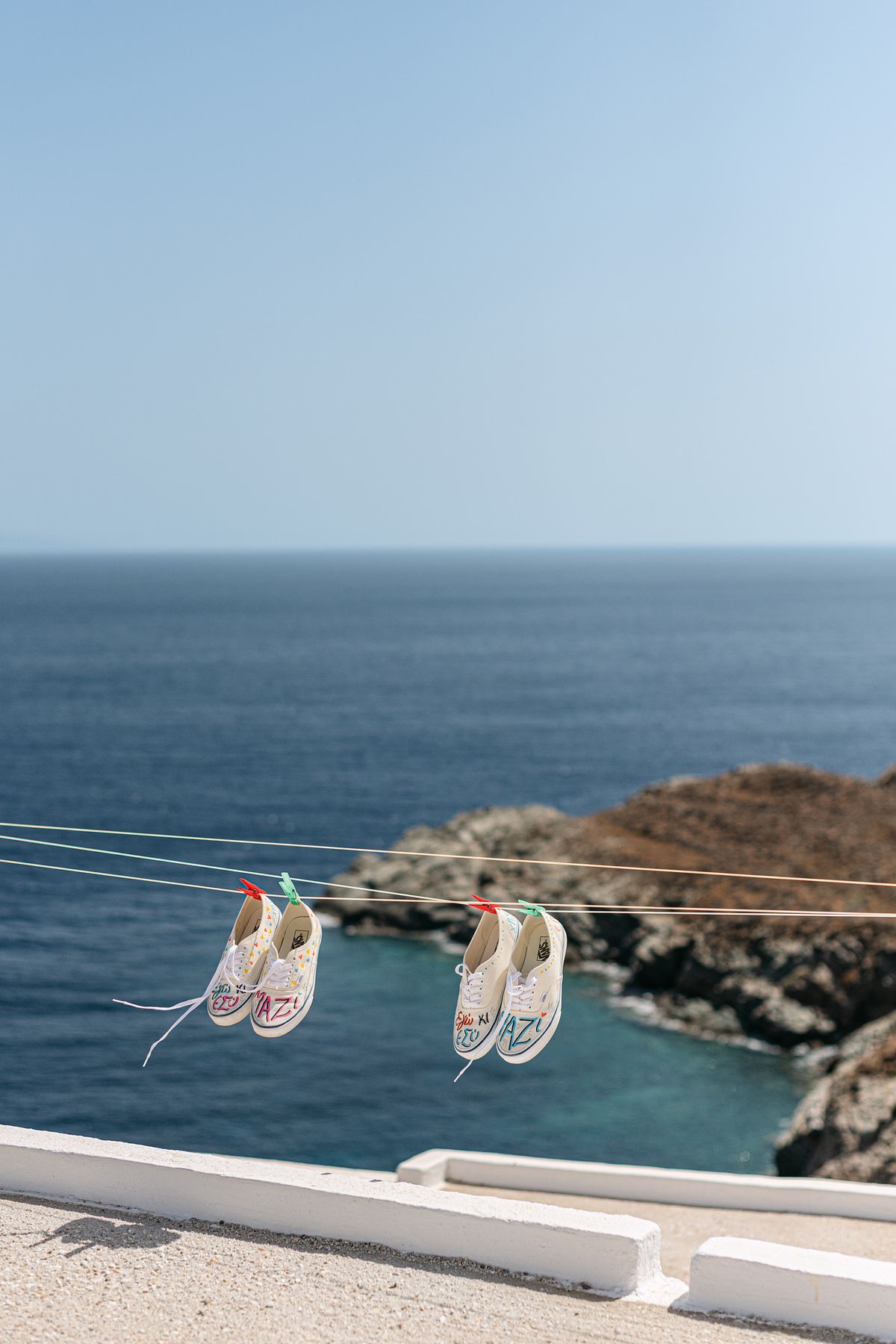 bridal shoes and wedding details captured in natural light &ndash; fine art wedding photography Greece Sifnos