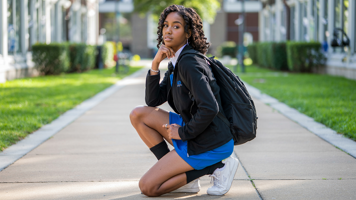 High school senior posing confidently outdoors in natural light.