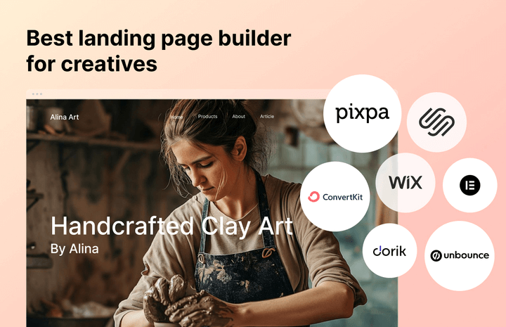 Imagen que muestra algunos de los mejores creadores de páginas de destino para creativos.