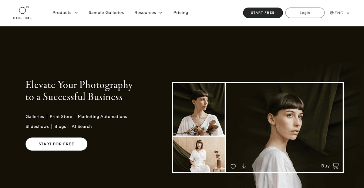 Startpagina van de Pic-Time websitebouwer