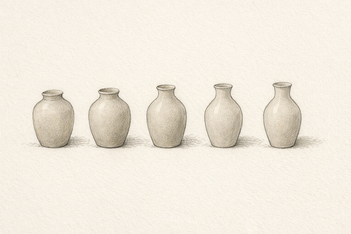 Illustration showing an evolution of a luxury vase brand over time | Martin Lincoln Potter