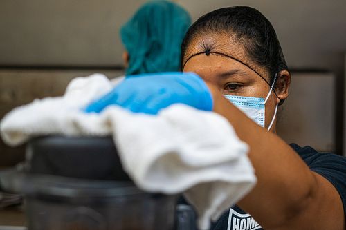 Training session at Homeboy Industries during the pandemic — photographed by David Andrade, Los Angeles