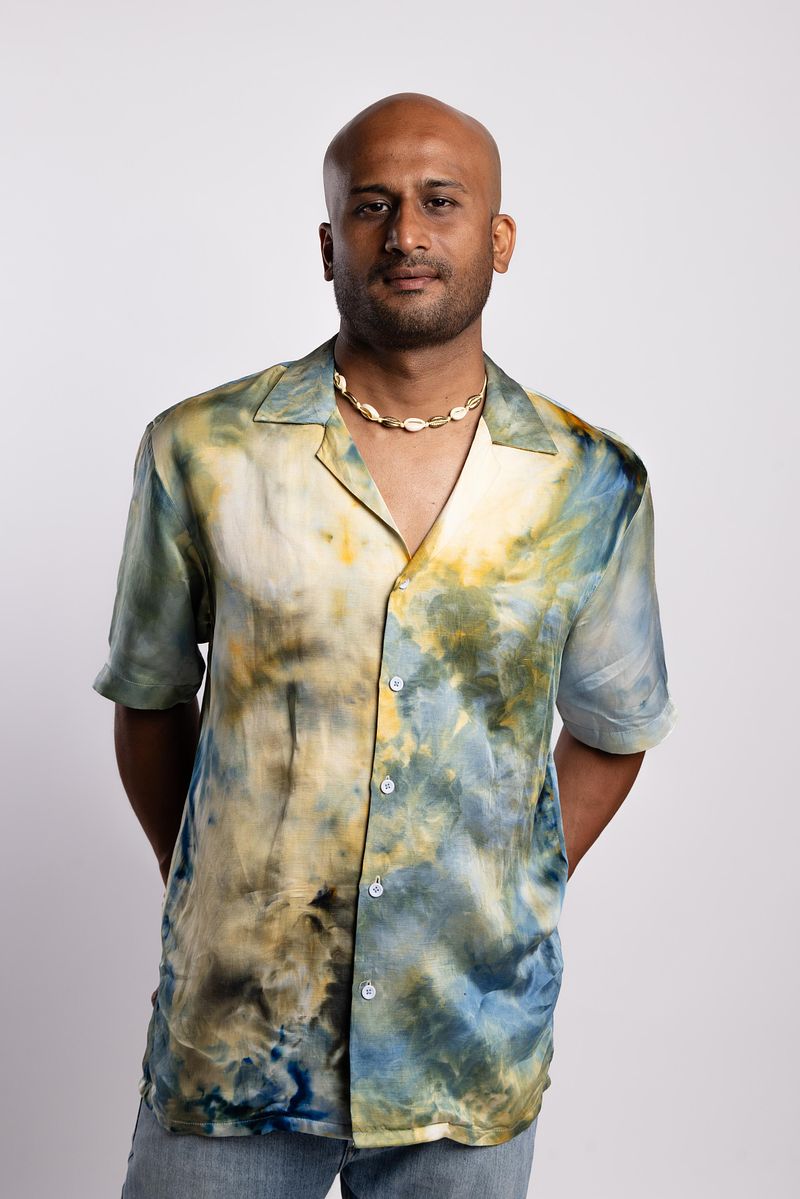 Linen Satin Cuban Collar Shirt - Golden Hour