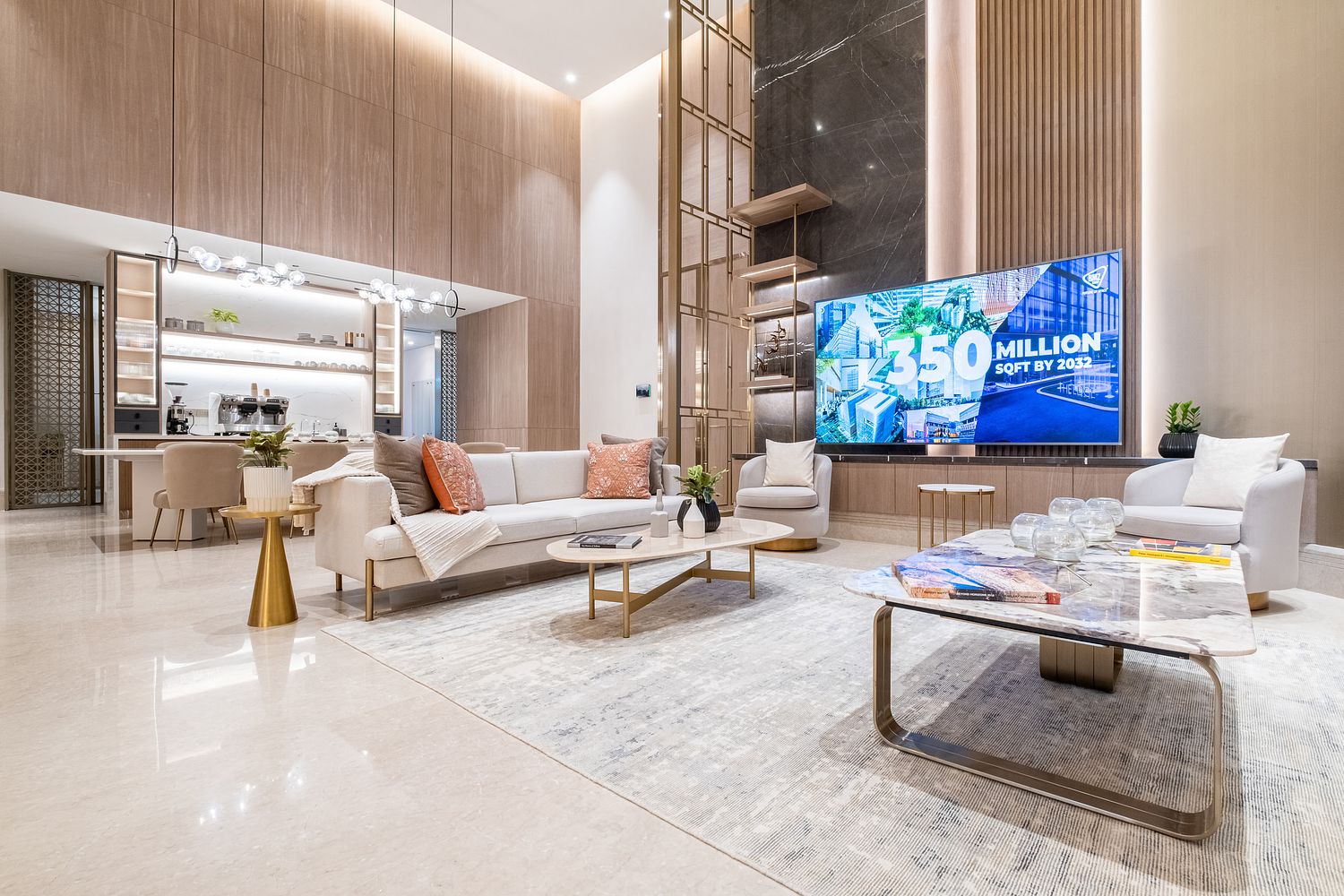 Luxury hotel or corporate lobby interior with warm wood panelling, lounge seating, and ambient lighting &mdash; interior design photography Bangalore by Sudeep Bhattacharya