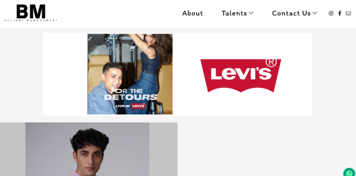 Site da agência de modelos Belinni Management