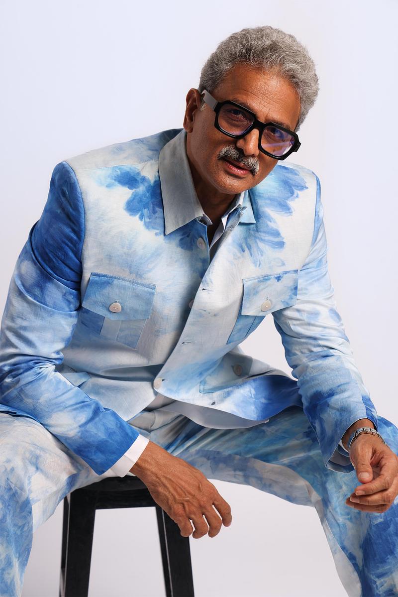 Linen Satin Safari Blazer - Summer Sky