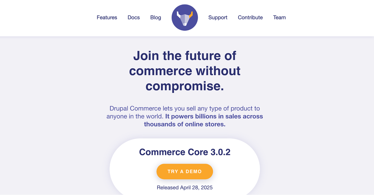Pagina iniziale del sito web di e-commerce Drupal Commerce