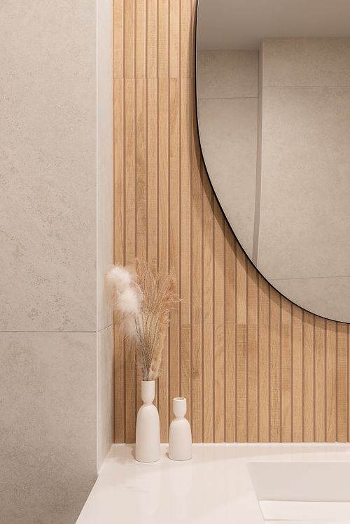 Close-up of design detail in minimalist bathroom – Columna project