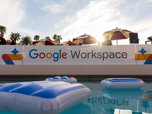 Detail of Google-branded signage at the after party — photographed by David Andrade, Las Vegas