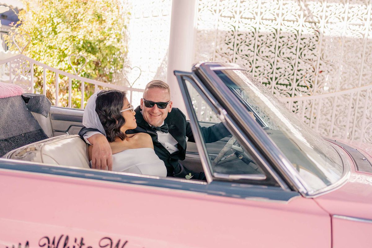 The Pink Cadillac at Little White Chapel, Las Vegas Nevada (Elopement)