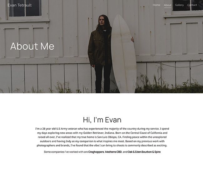 Evan Tetrault À propos de moi Page