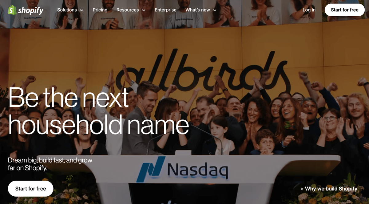 Imagen de la página de inicio de Shopify