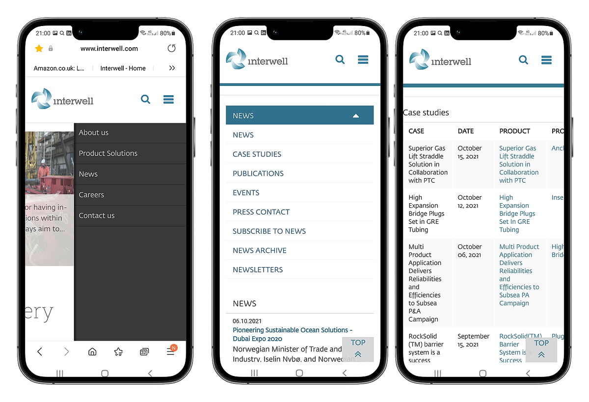 Laptop and iPhone frames showing existing Interwell case study landing page