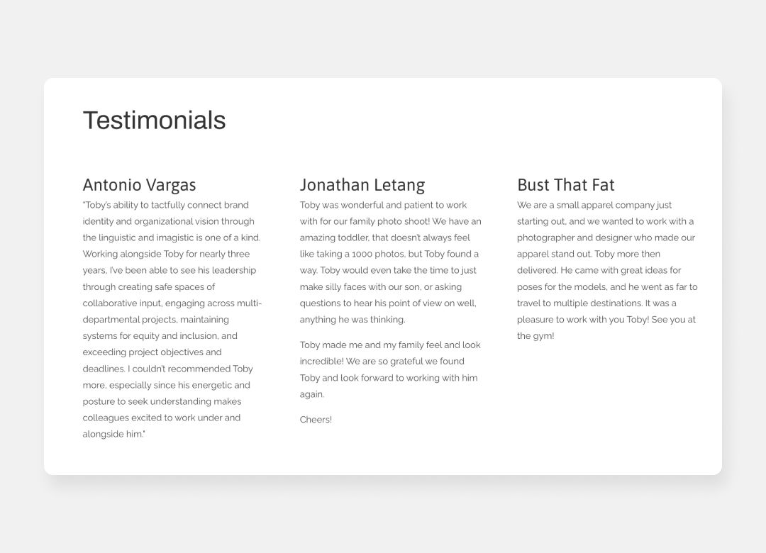 Exemplo de uma página de depoimento