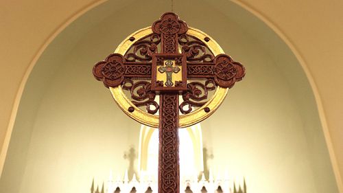 The finished reliquary on the altar of St. Patrick Catholic Church in London, Ohio