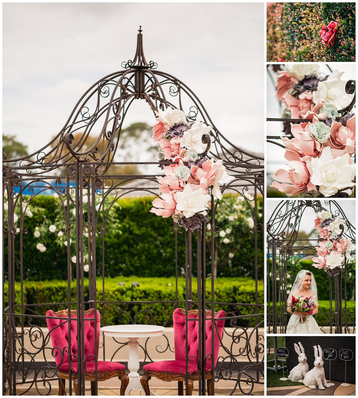 Alice in the Wonderland themed wedding ceremony setting at the Eternal Garden, Curzon Hall.