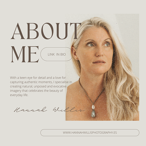 Hey! I'm Hannah Willis, a passionate lifestyle photographer based in the picturesque landscapes of Orba - Alicante.