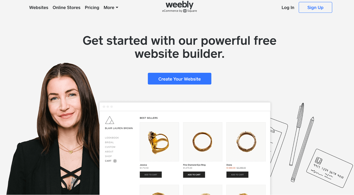 Captura de tela da página inicial do Weebly
