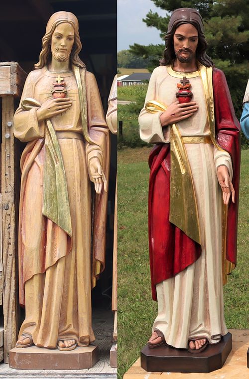 the full statue of Jesus before and after restoration