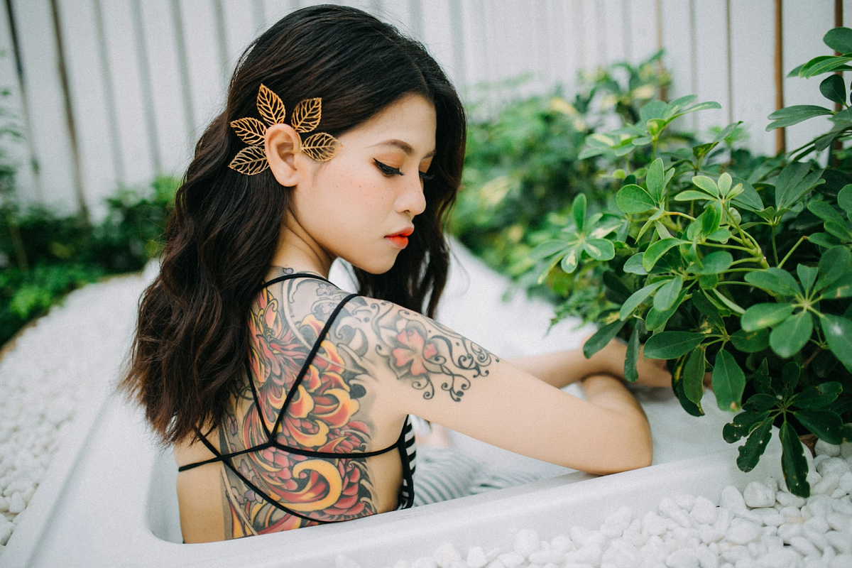 japanese model with a tattoo