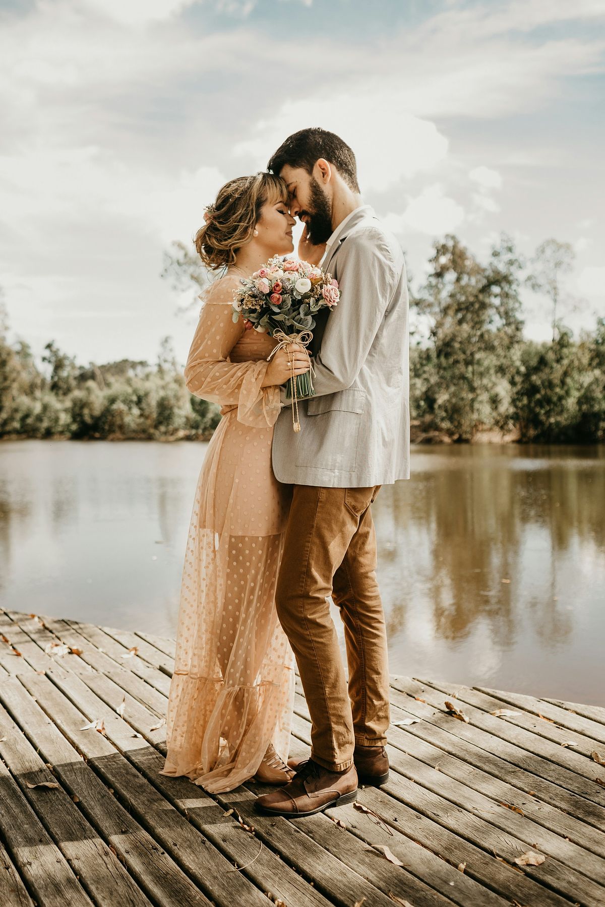 Bride and groom sharing a moment on their wedding day.