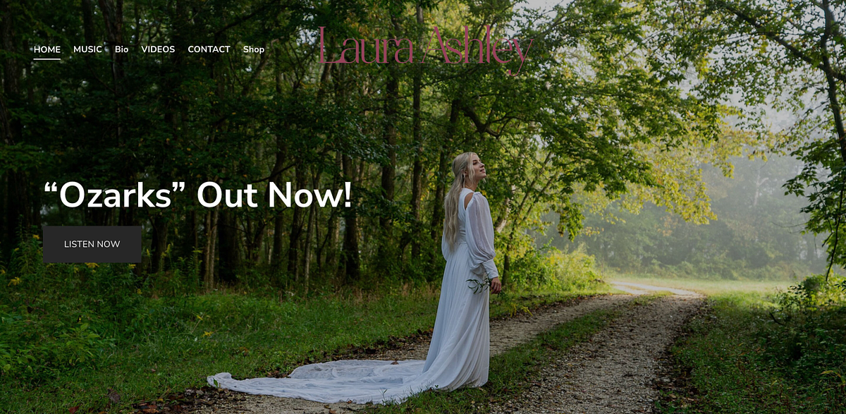 Afbeelding van de muzikantenwebsite van Laura Ashley