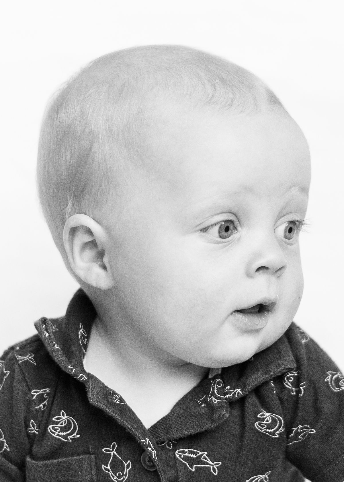 B&W 6-month old baby milestone by Cranberry Township PA newborn photographer